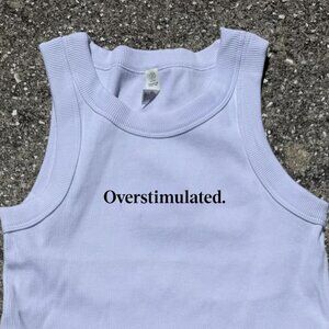 Women's Embroidered Overstimulated Tank top, Funny Embroidery cropped tank top
